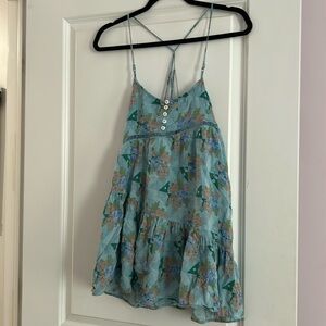 URBAN OUTFITTERS GEORGIA TIERED MINI BOHO BLUE FLORAL WOMEN DRESS SIZE MEDIUM